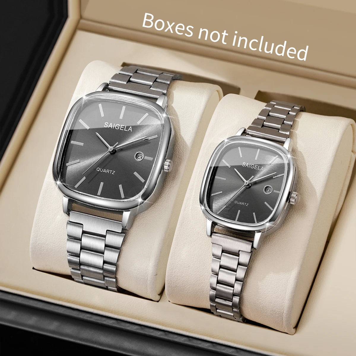 2PCS Fashion Square Dial Couple's Watches Set Simple Calendar Men Wristwatches Women Quartz Watch Relojs (Without Box)