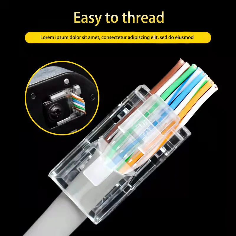 100pcs/lot RJ45 CAT6 CAT5e Pass Through Connectors Crystal End Gold-Plated 8P8C Crimp UTP Standard Ethernet Network Modular Plug