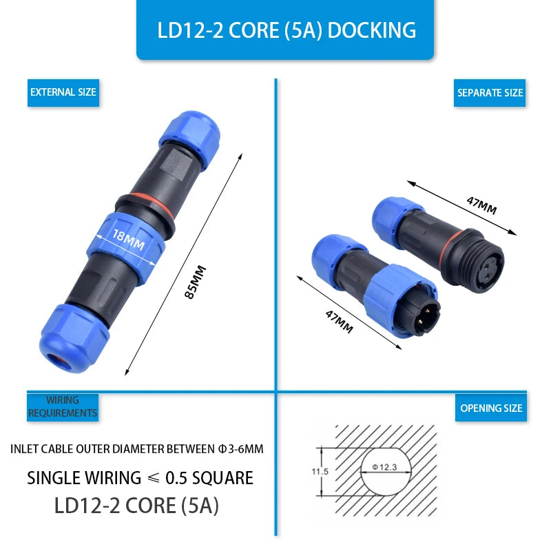 IP68 Waterproof Male Female Electrical Connector LD Series2/3/4/5/6/7/9-Pin Panel-Mount Screw Wire Cable Aviation Plug Connector