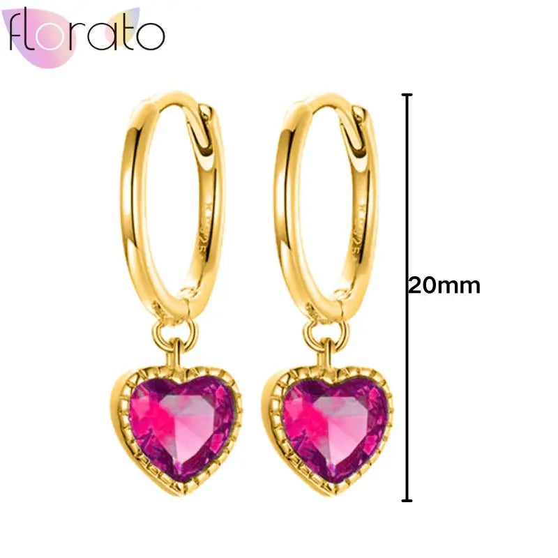 925 Sterling Silver Ear Buckle Retro Metal Heart Pendant Hoop Earrings for Women CZ Huggie Earrings Fashion Females Jewelry