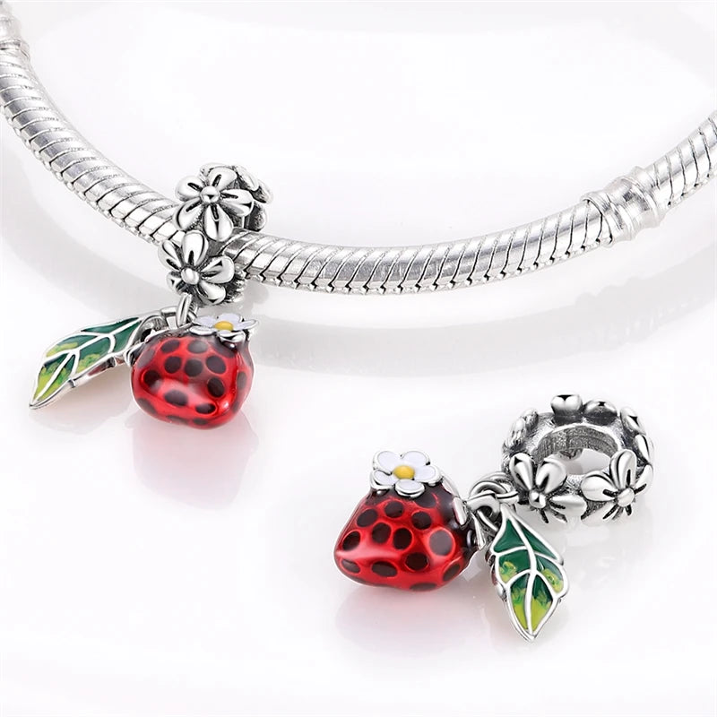 New 925 Silver Plated Strawberry Cherry Avocado Fruit Charms Beads Fit 3mm 925 Original Bracelets DIY Birthday Jewelry Gift