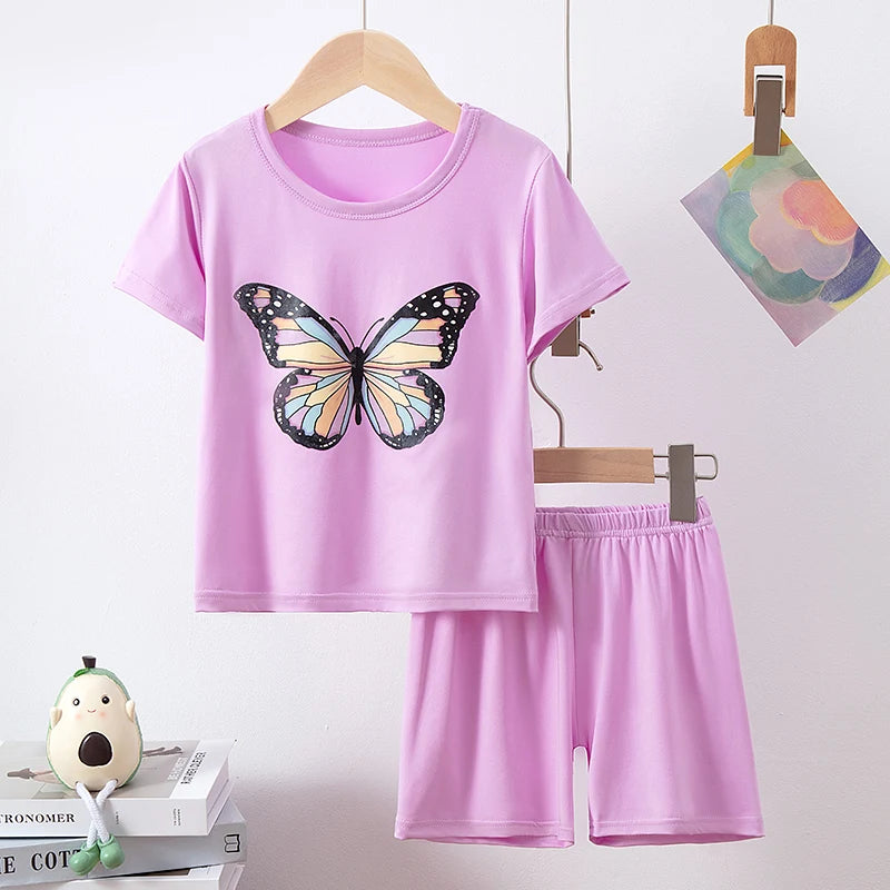 2-piece Summer Children's Shorts Short Sleeve Suit Girl Sweet And Lovely Pink Rabbit Coat Boy Handsome Bear Joker Home Clothes