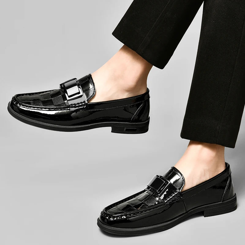 Premium Men's Patent Leather Loafers  Business Shoes Hollowed Out Breathable Men's Genuine Leather Casual Shoes Big Size 47 48