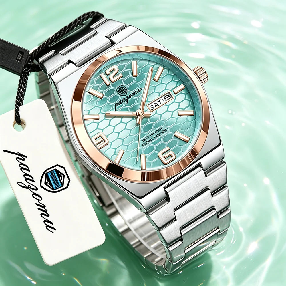 PAAZOMU Luxury Brand Man Watch Waterproof Luminous Date Week Men's Quartz Wristwatch Stainless Steel Fashion Sports Men Watches
