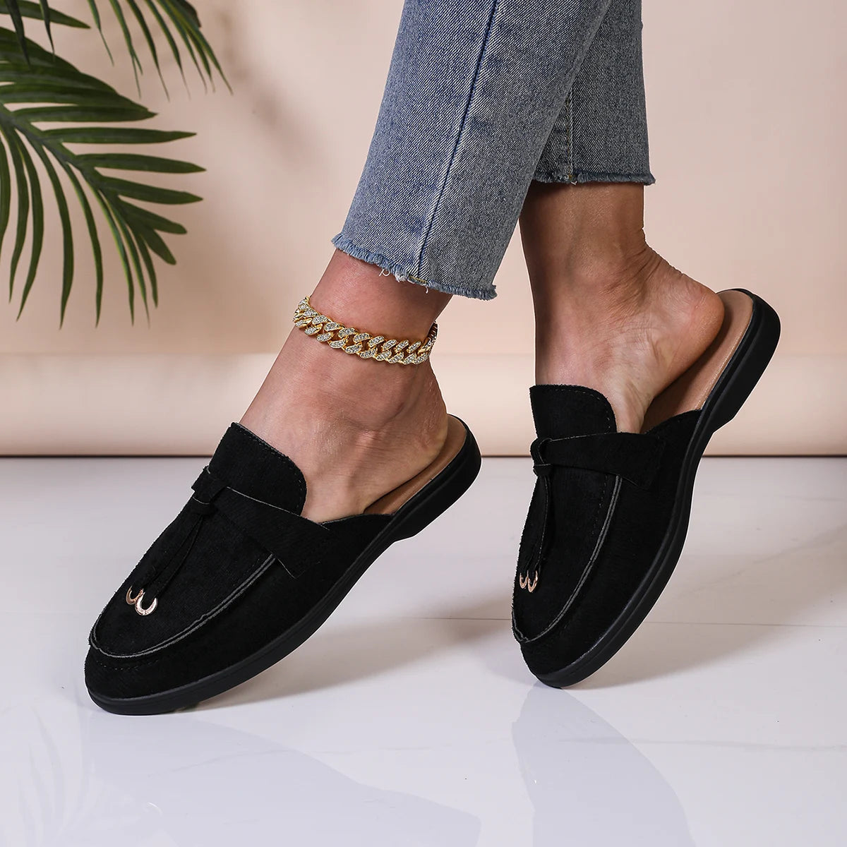 2025 Spring and Autumn New Lofu Shoes Women Soft Flannelette Retro Lazy Step Thick Flat Comfortable Slippers