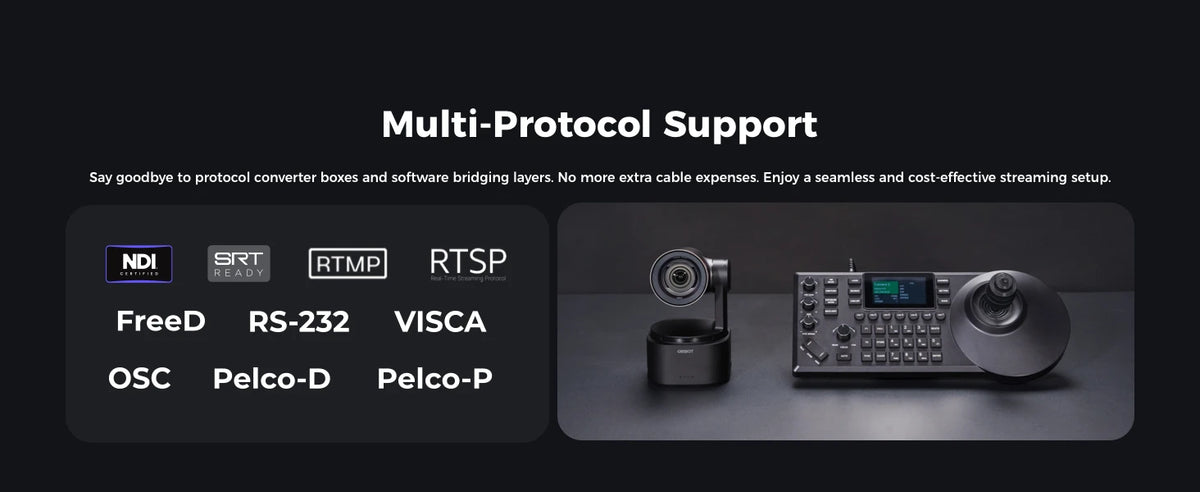 OBSBOT Tail 2 PTZR NDI Camera 4K@60FPS, Pro AI Tracking, 1/1.5" CMOS, 50MP, 5X Optical Zoom, 12X Hybrid Zoom, SDI/HDMI/IP/USB 3.
