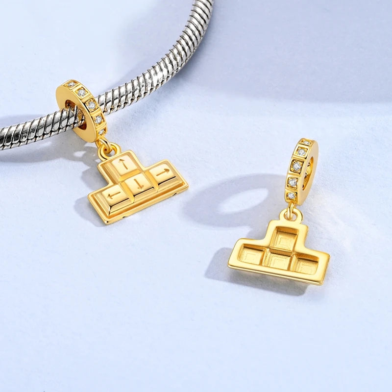 Original 925 Sterling Silver Charm Bead Golden Series Zircon Pendant Fit Original Bracelet Necklace For Women DIY Jewelry Gift