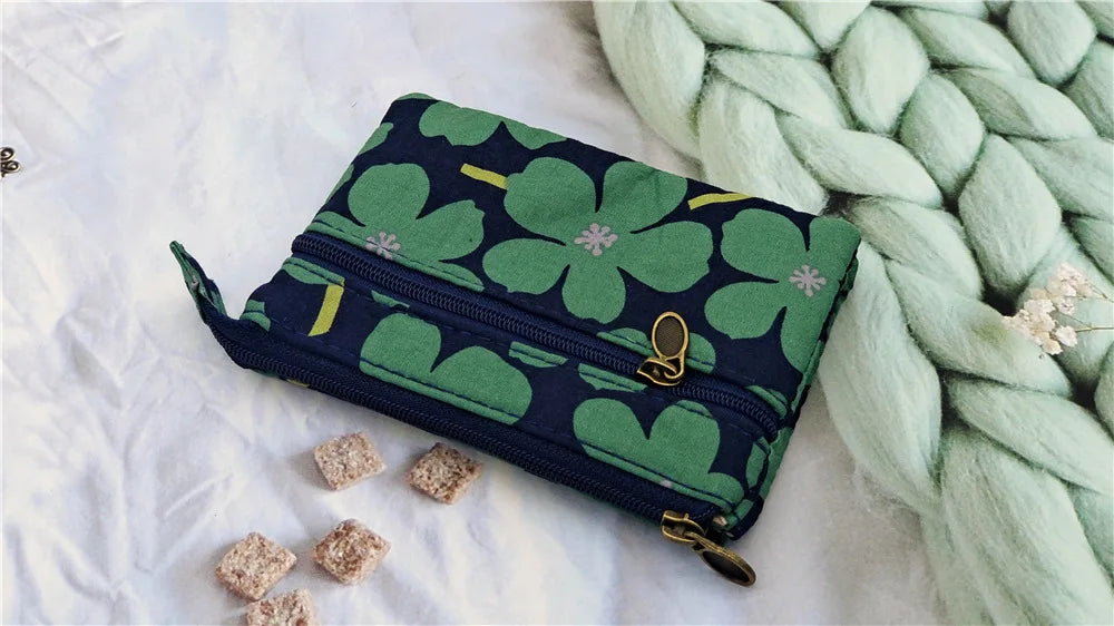 New Fashion Flower Multi-layer Cotton Fabric Coin Purse Women Card Wallet Small Change Bag Retro Canvas Female Hand Purses Pouch