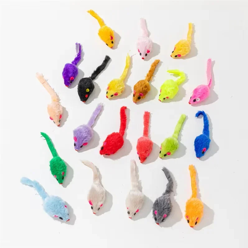 5Pcs 10Pcs Plush Pet Cat Toys Play Rabbit Fur False Mouse Feather Rainbow Mouse Toy  Funny Playing Toys for Kitten Indoor New
