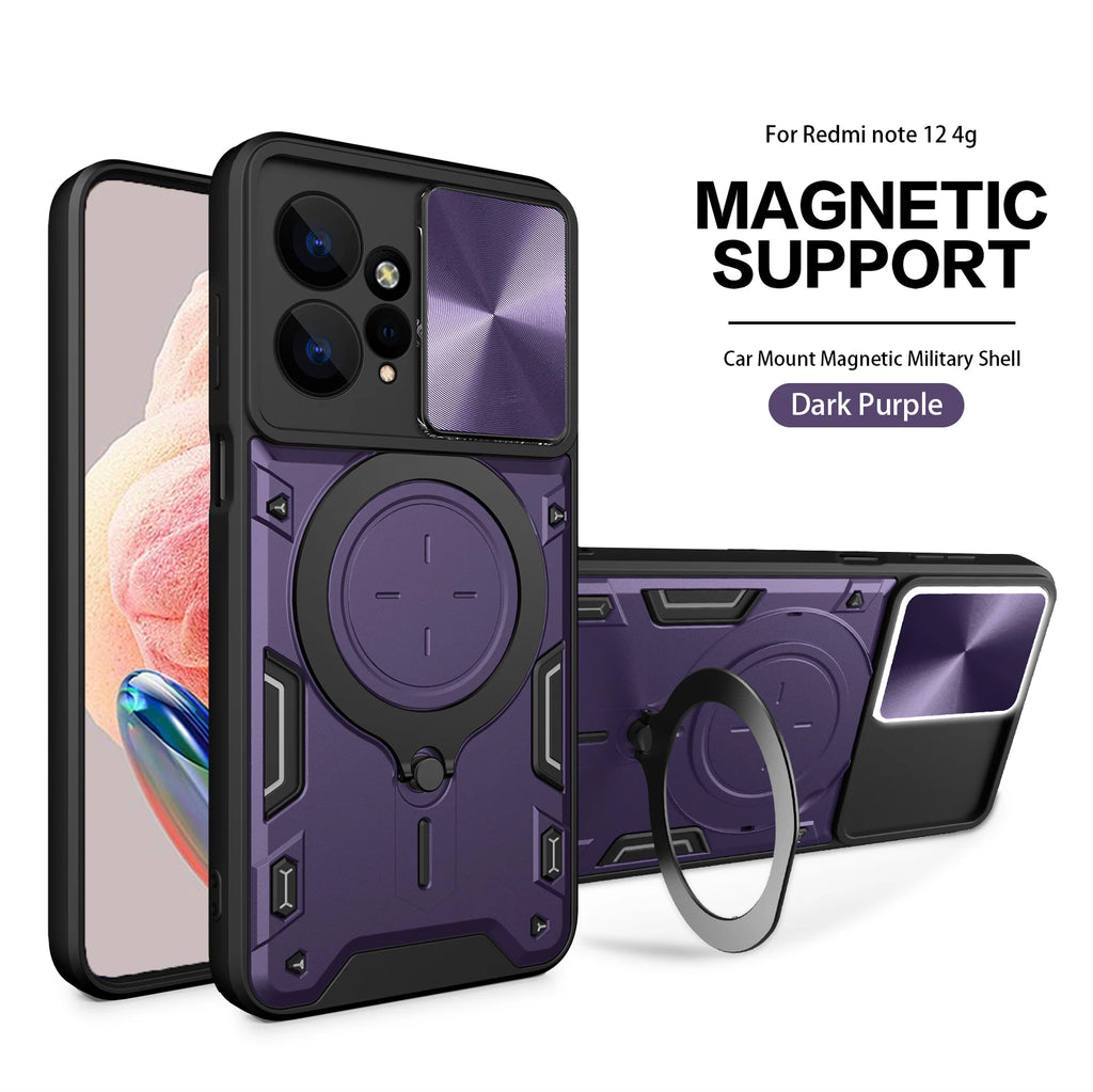 Magsafe Magnetic Camera protection case for Redmi Note 12 4G 12s  Armor Hybrid Metal Ring Back Cover For Redmi Note12 Pro Plus