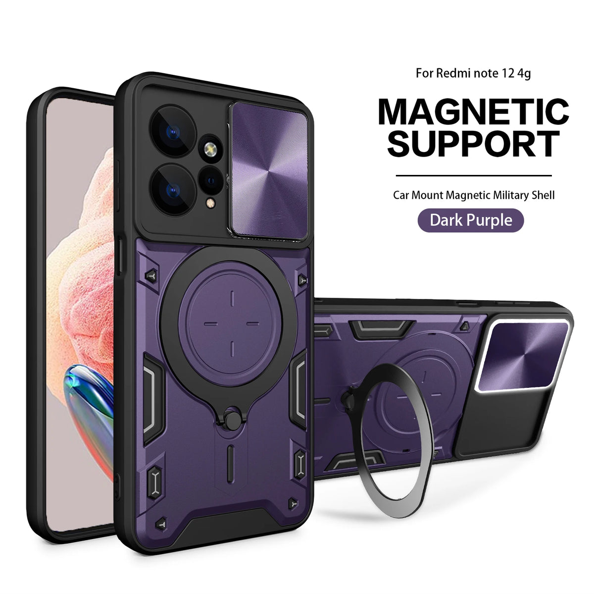 Magsafe Magnetic Camera protection case for Redmi Note 12 4G 12s  Armor Hybrid Metal Ring Back Cover For Redmi Note12 Pro Plus