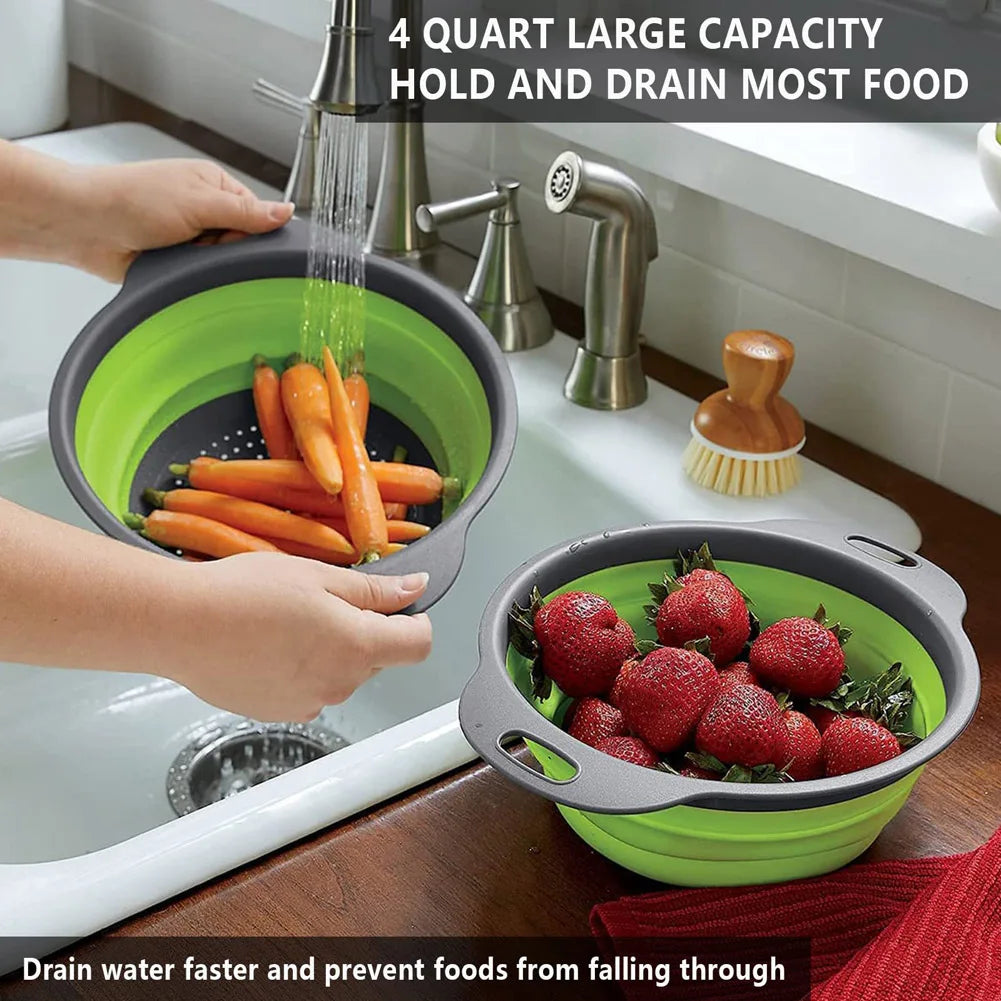 Silicone Folding Drain Basket Fruit Vegetable Washing Basket Foldable Strainer Colander Collapsible Drainer Kitchen Storage Tool