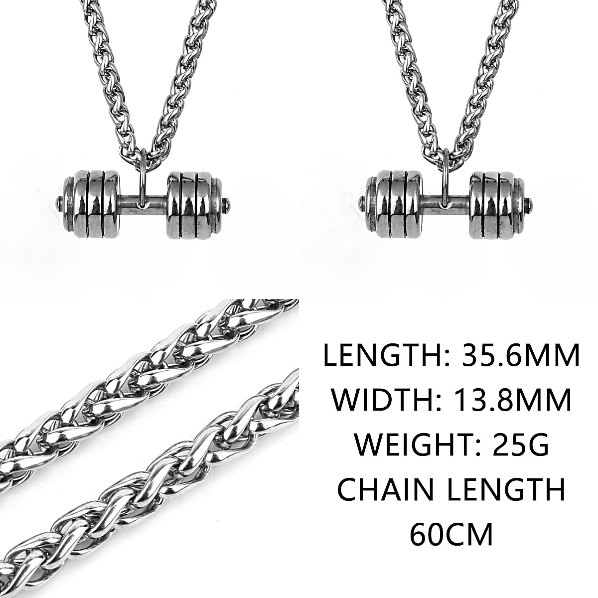 Men's Fitness Dumbbell Pendant Necklace Punk Hip Hop Silver Color Stainless Steel Necklace Jewelry Gift for Boyfriend