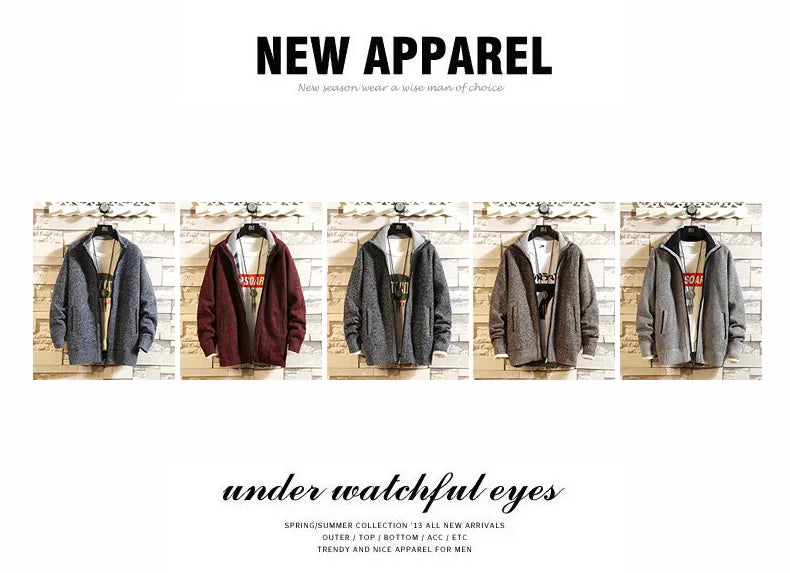 Autumn and Winter New Fleece Thicken Large Size Casual Loose Sweater Men's Jacket Stand-up Collar Cardigans