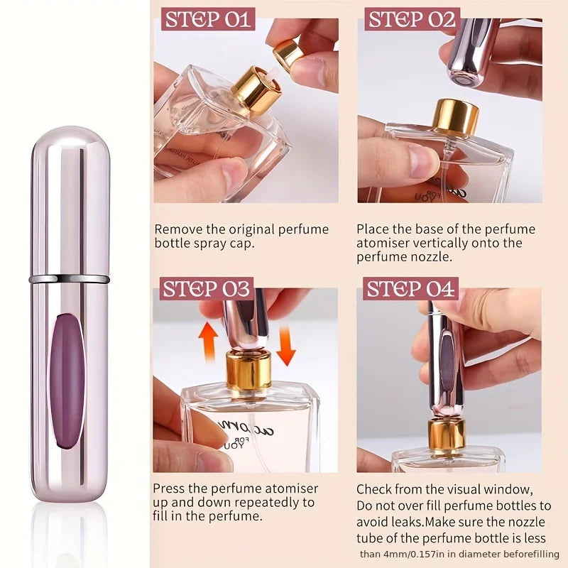 1/4 Unid. Atomizador de perfume de 5 ml, recipiente portátil para líquidos, cosméticos, viagem, mini frasco de alumínio vazio recarregável