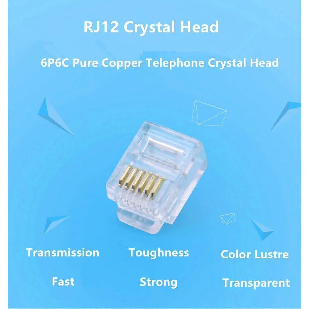 100Pcs 6P6C 4P4C RJ12 RJ9 Crystal Head Modular Plug Gold Plated Network Connector For Solid Phone Cables Connectors