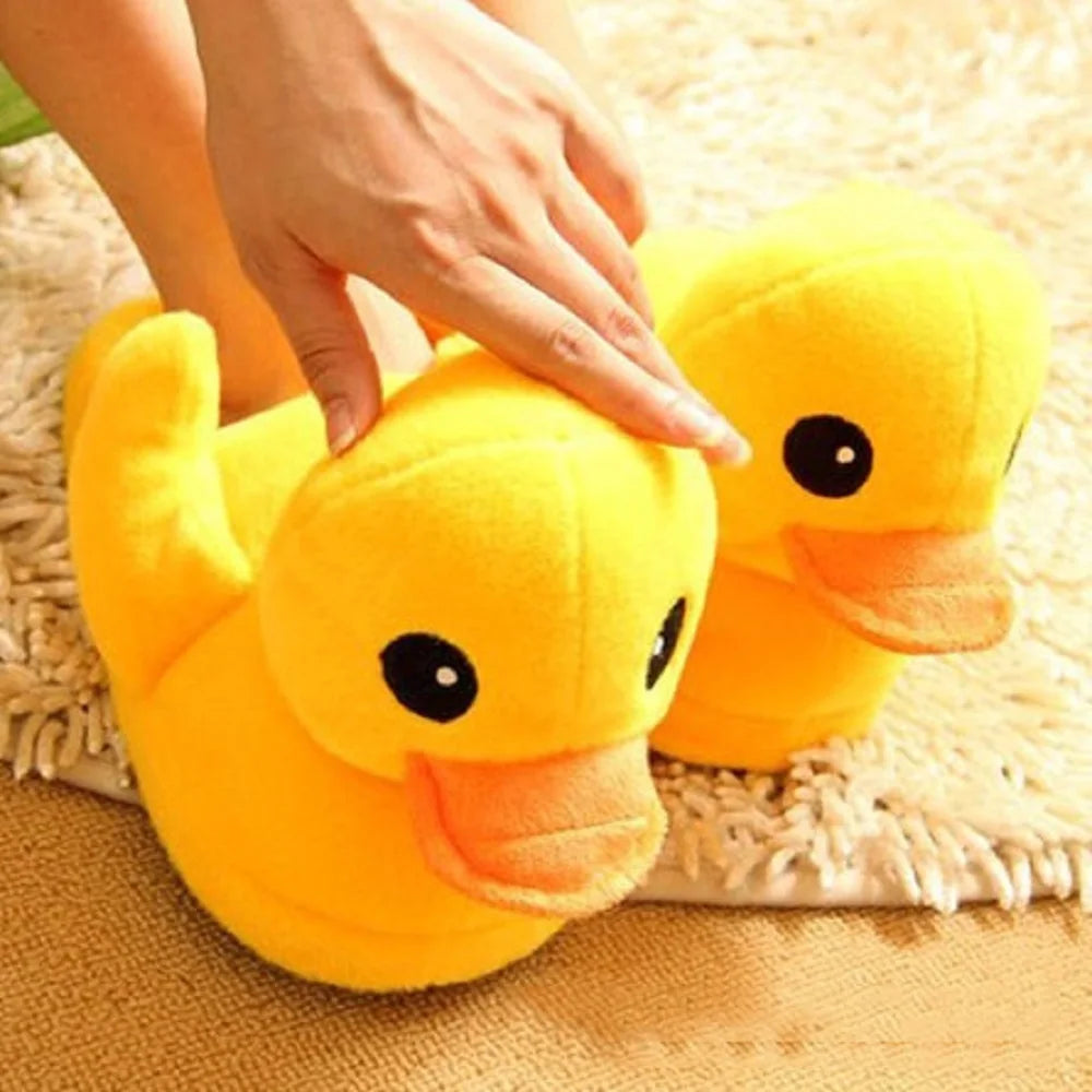Slippers  Winter Warm Couple Big Yellow Duck Cotton Shoes Cartoon Cute Little Yellow Duck Doll Home Slippers For Man and Women