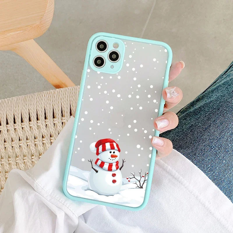 Christmas Matte Hard Phone Case for iPhone 17 7 8 Plus SE2 11 12 13 14 15 16 Pro Max Mini  New Year Gift Lovely Cover Fundas
