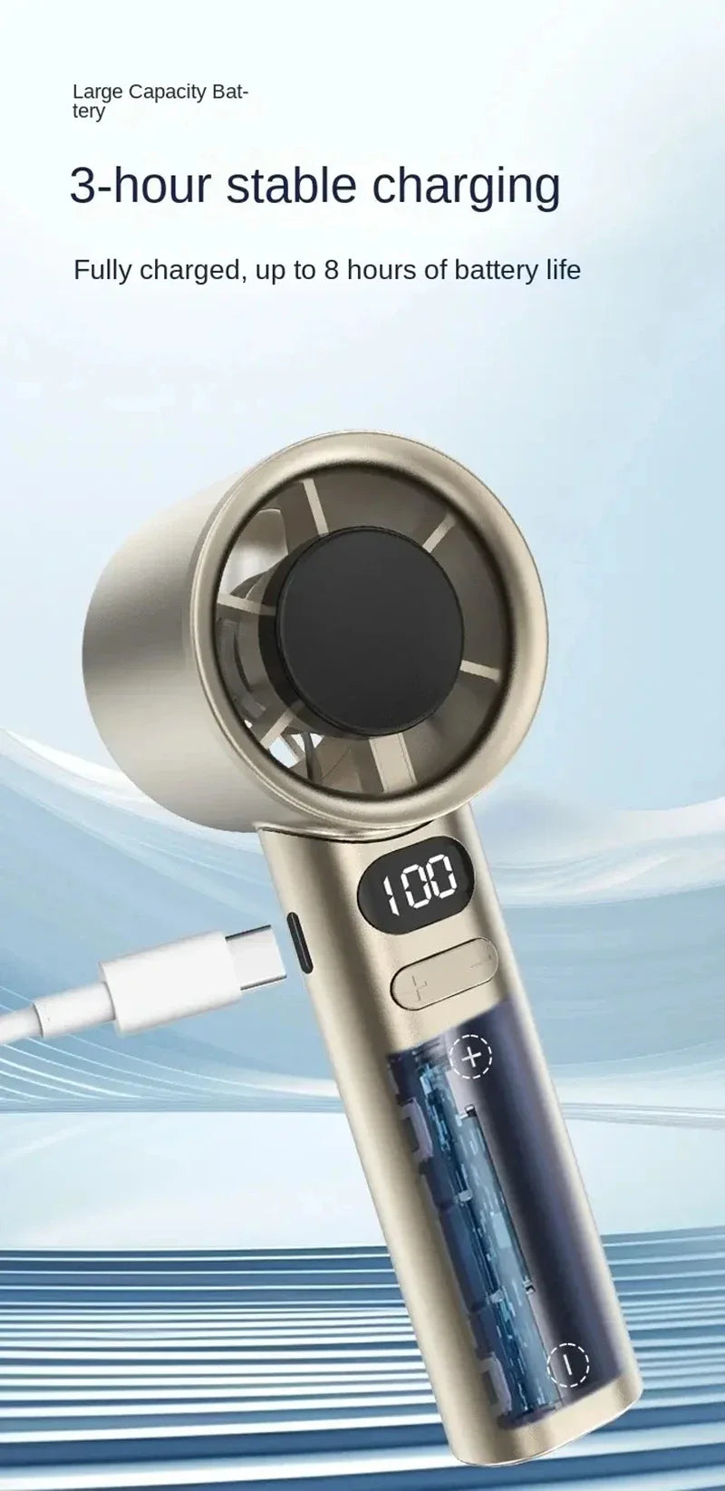 5000mah Handheld Mini Fan Electric Hand Fans Ice Compress High-Speed Cooling USB Rechargeable Portable LED Display Fan