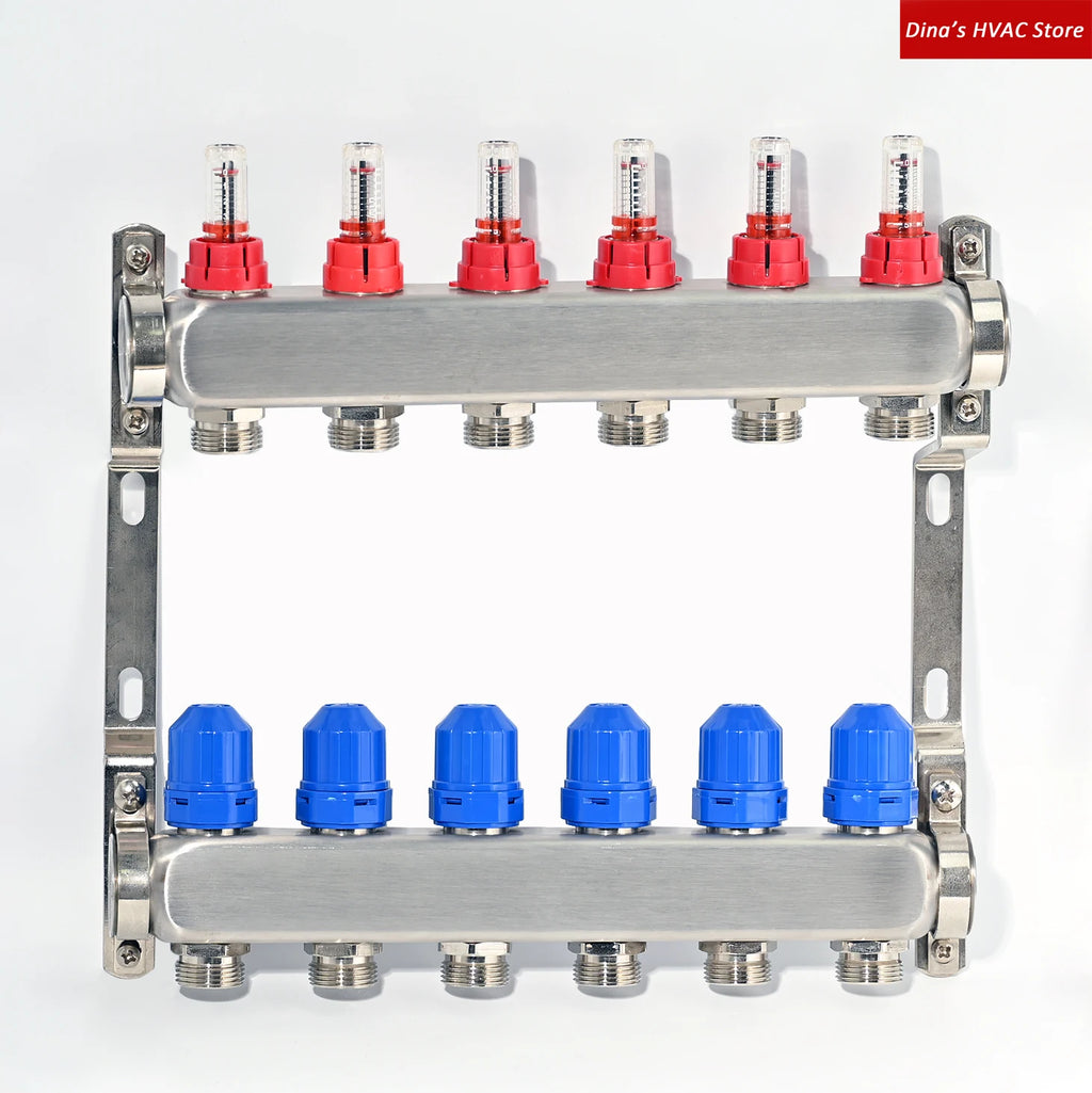 Stainless Steel S304 Underfloor Heating Manifold Kit with Flow Meter and Thermostatic Screw G1"*50MM