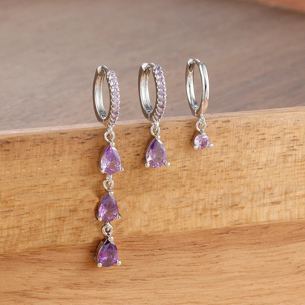 3PCS Dainty Cubic Zirconia Silver Color Punk Earrings Set For Women Stainless Steel Geometry Pendant Cartilage Piercing Jewelry
