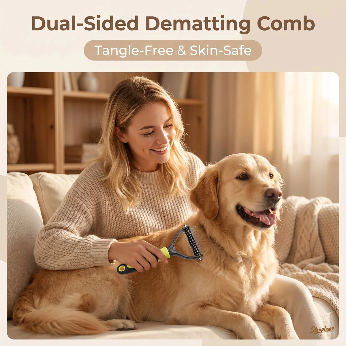 Pet Dematting Comb Double Sided Dog Cat Grooming Brush 2 Sizes 5 Colors Anti Slip Handle Removes Tangles Loose Hair Removal tool
