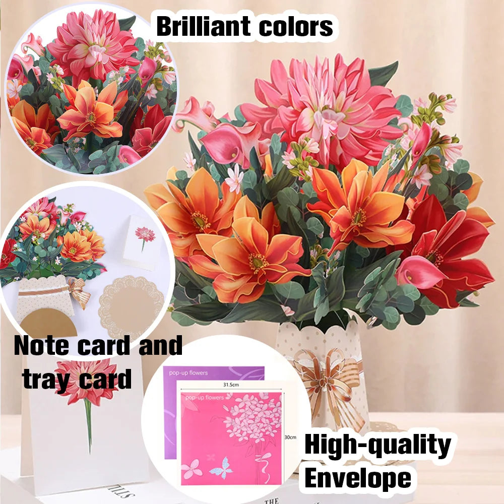 3D Pop Up Greeting Card Romantic Love Flowers Butterfly Bouquet Handmade Surprise Card Anniversary Birthday Valentine's Day Gift