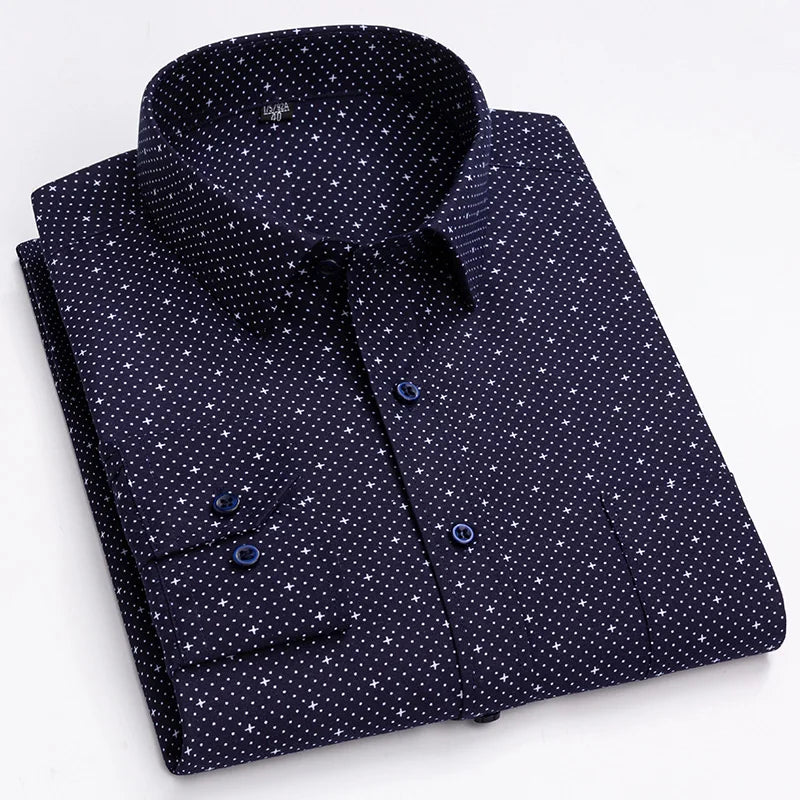 Men Print Shirts Casual Long Sleeve Striped Dress Shirt for Man Business Formal Slim Fit Button Up Polka Dot Men's Clothing