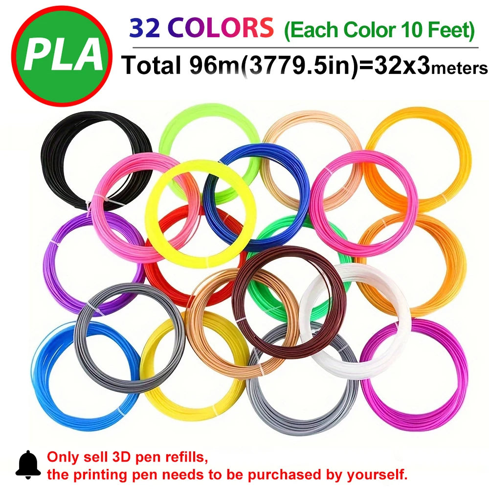 3D Printing Pen 3D PLA Filament 1.75mm 32-Colors With Various Set Combinations For Your Choice For 3D Pen Brush Line Material