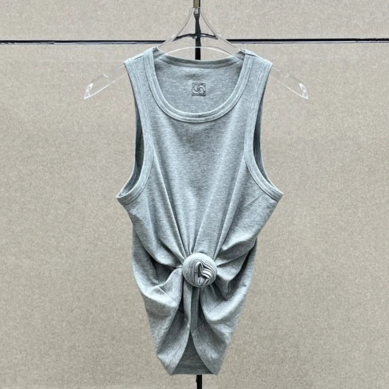 Women t-shirts New twisted flower knotted sleeveless top for summer 2025 Elastic slim pure cotton women's vest corset crop top