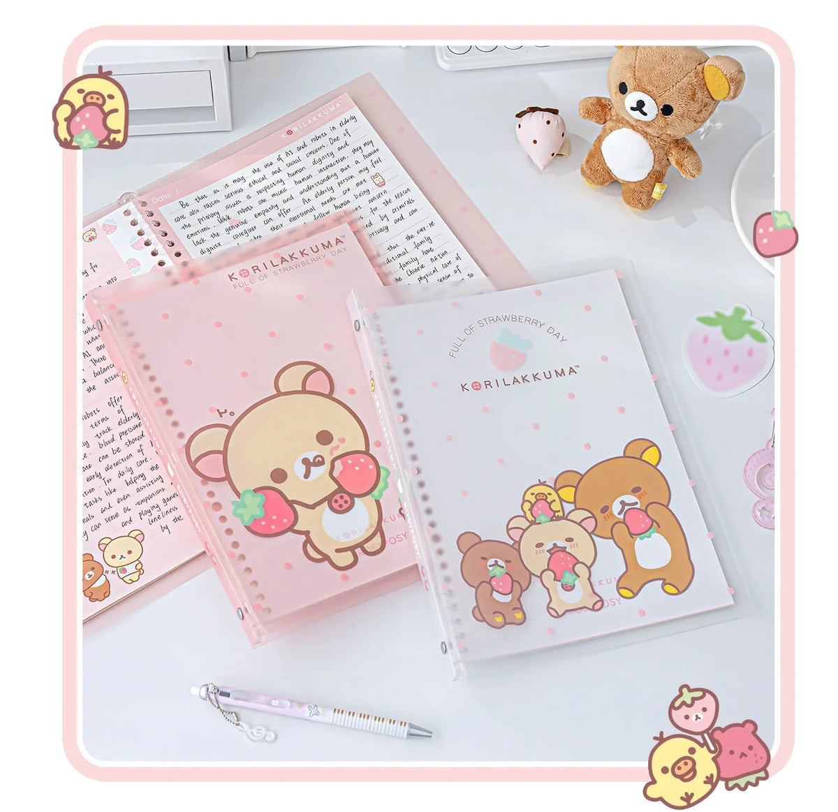 In Stocks RosyPosy Korilakkuma Loose Leaf Notebook Cute Strawberry Pattern B5 Refillable Journal For Study Office Daily Planning