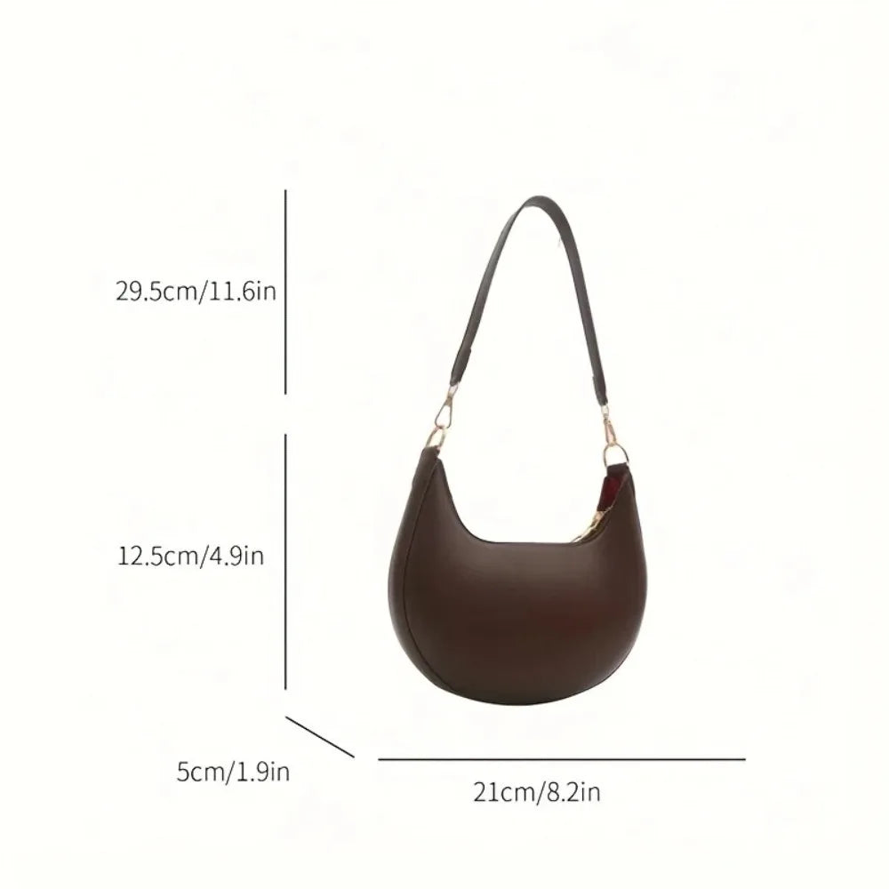 Casual PU Leather Shoulder Bag Moon-shaped Large Capacity Underarm Bag Solid Color Tote Handbag Women's Handbags