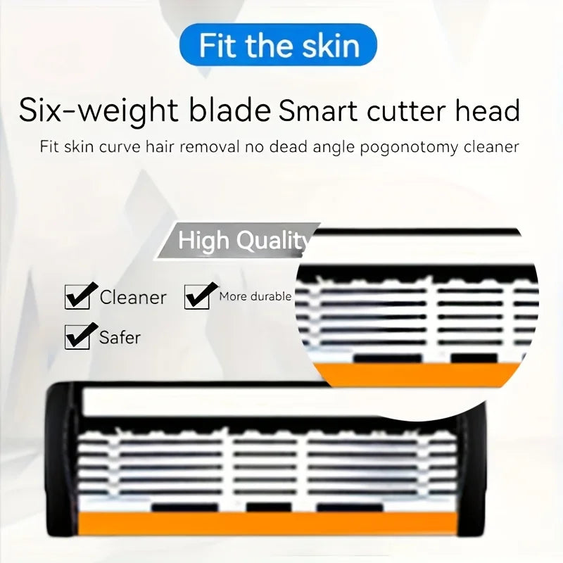 Conjunto de Máquina de Barbear de 6 Lâminas de Alta Qualidade para Homem, Máquina de Barbear de Aço Inoxidável Afiada com Cabeça Substituível