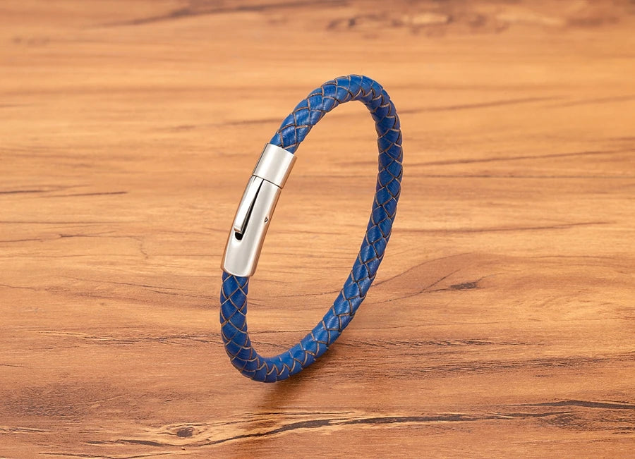 Pulseira de Pele Clássica para Homem TYO 3/4/5/6/8mm 3 Cores Bracelete Moderna com Fecho Magnético Acessórios Artesanais Personalizados Presente por Grosso