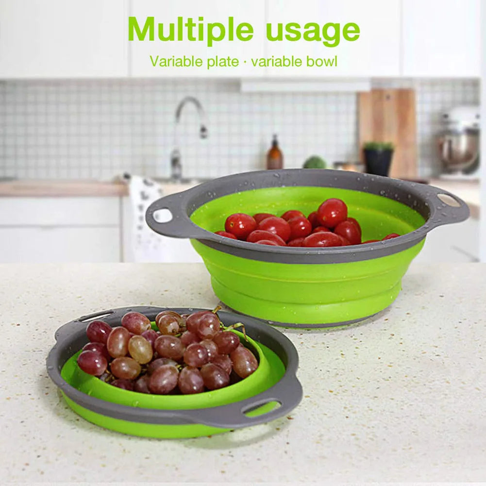 Silicone Folding Drain Basket Fruit Vegetable Washing Basket Foldable Strainer Colander Collapsible Drainer Kitchen Storage Tool