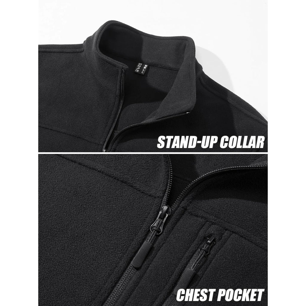 TACVASEN Men's Thermal Warm Fleece Jacket Stand Collar Full Zip Windbreaker Multiple-pockets Outerwear Working Hiking Coat