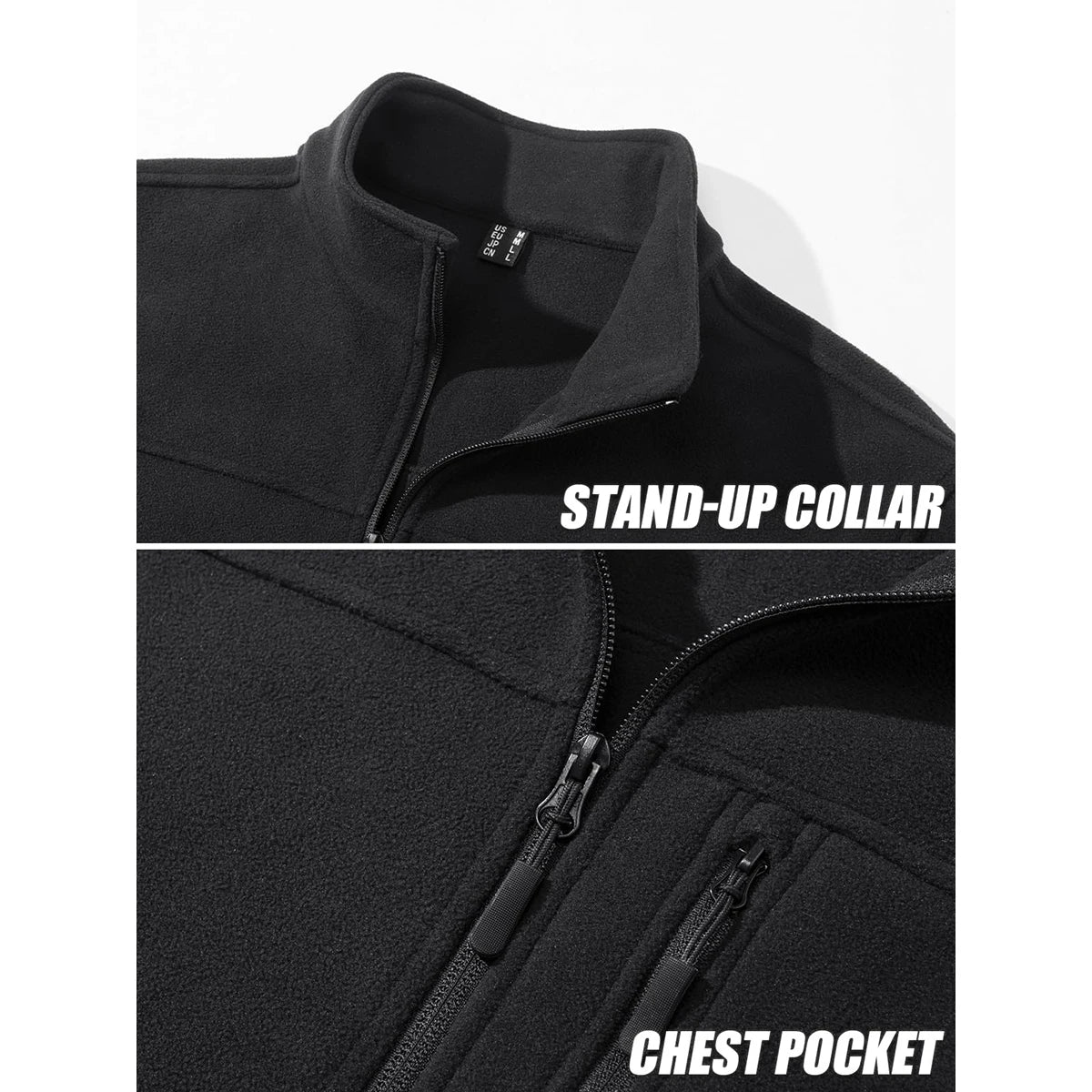 TACVASEN Men's Thermal Warm Fleece Jacket Stand Collar Full Zip Windbreaker Multiple-pockets Outerwear Working Hiking Coat
