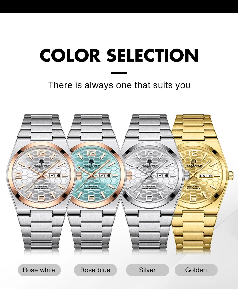 PAAZOMU Luxury Brand Man Watch Waterproof Luminous Date Week Men's Quartz Wristwatch Stainless Steel Fashion Sports Men Watches