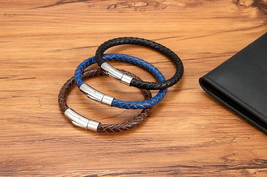 Pulseira de Pele Clássica para Homem TYO 3/4/5/6/8mm 3 Cores Bracelete Moderna com Fecho Magnético Acessórios Artesanais Personalizados Presente por Grosso