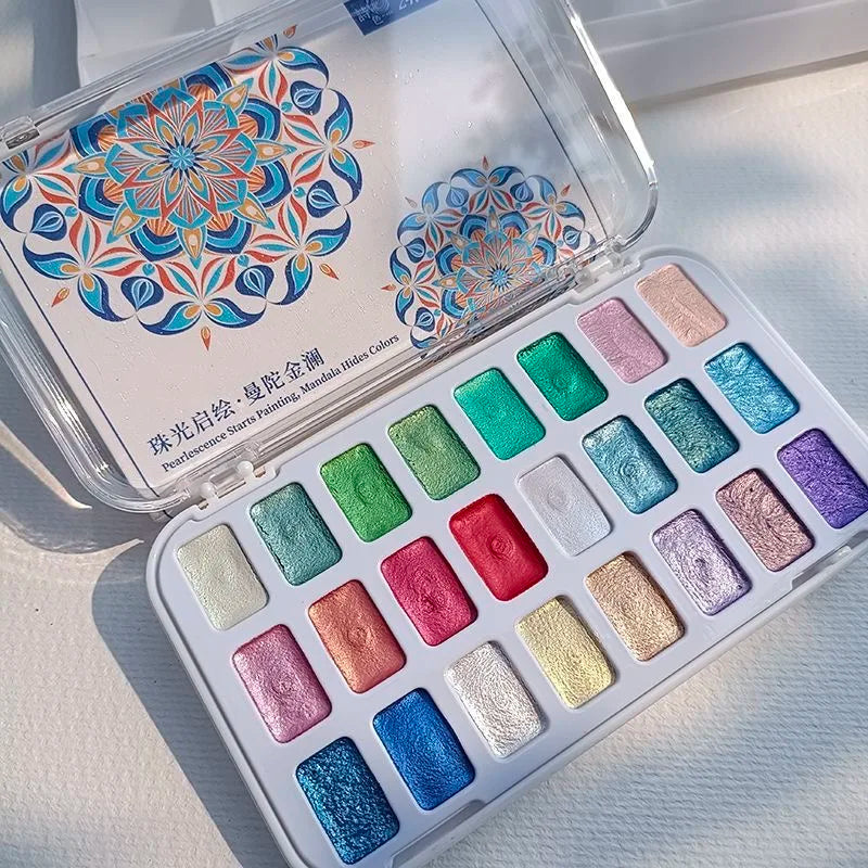 24-color metallic watercolor pigments, convenient for outdoor sketching, water-soluble watercolor pigments