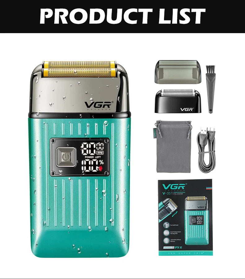 VGR Men's Razor IPX6 Body Wash Professional Intelligent Digital Display Multi-Functional Shaving Sculpting Hair Trimmer V-357