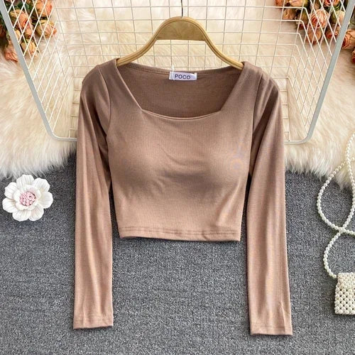 T-shirts For Women With Built In Bra T Shirts Womens Long Sleeve O-neck Tees Female Casual Korean Fashion Almighty Dropshipping
