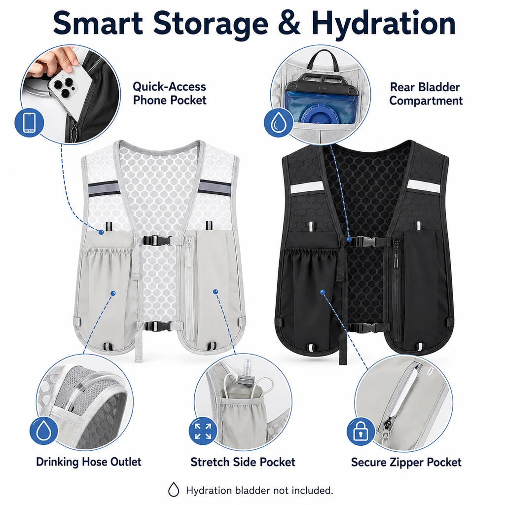 New Running Water Bottle Storage Vest Lightweight Running Vest Reflective Hydration Water Chest Pack With Phone Holder