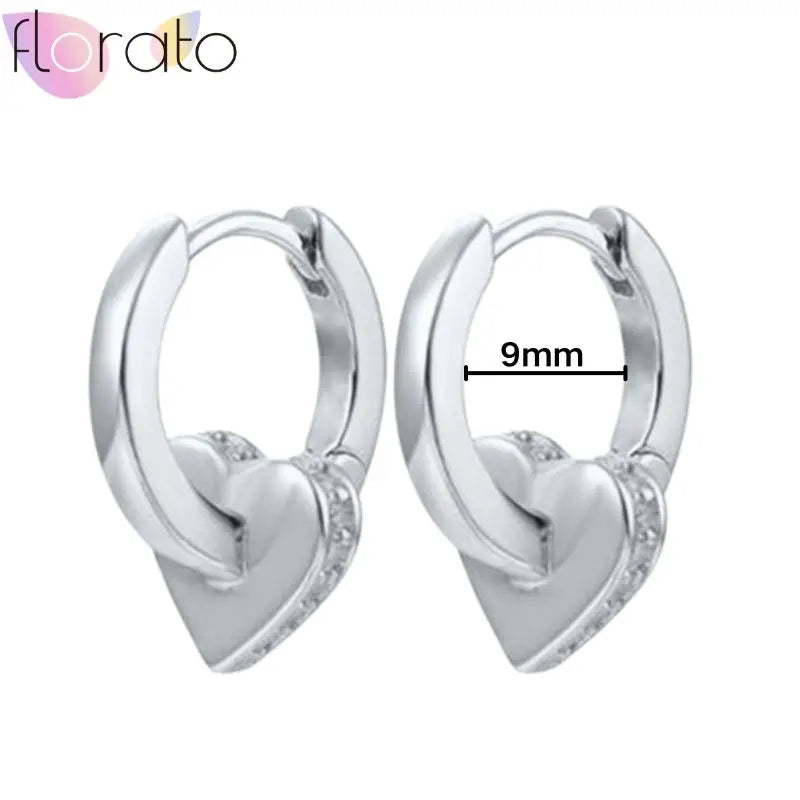 925 Sterling Silver Ear Buckle Retro Metal Heart Pendant Hoop Earrings for Women CZ Huggie Earrings Fashion Females Jewelry