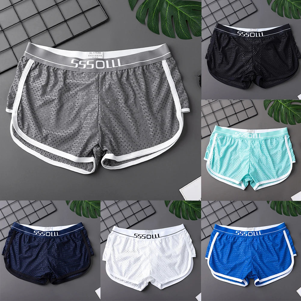 Sexy Men Ice Silk Mesh Seamless Boxer Briefs Pouch Underwear Shorts Trunks Underpants Breathable Loose Elastic Men's Boxers