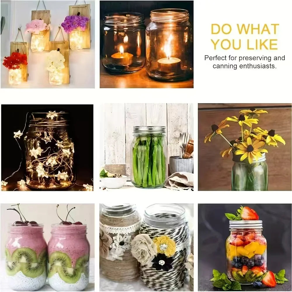 6Pcs, 12Pcs, 500Ml/16Oz, Glass Mason Jars, Glass Storage Jars, Kitchen Storage Containers, Glass Sealed Jars, Pickle Jars, Regular Sealing Lids, Suitable for Jam, Salad Dressing, Honey, Shower/Wedding Gifts