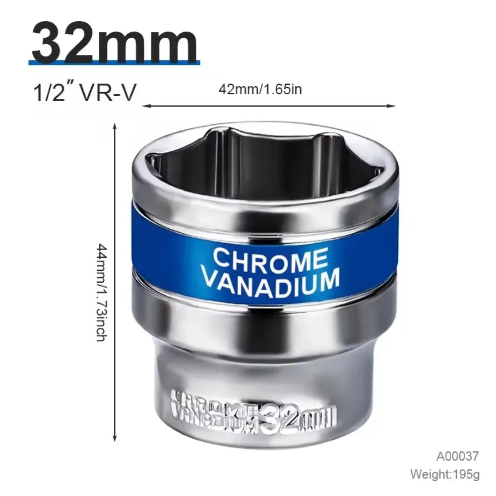 8mm-32mm 1/2" Drive Deep Impact Socket Set Drive Metric Wrench Socket Deep Impact Socket Pneumatic Wrench Head Tire Removal Tool