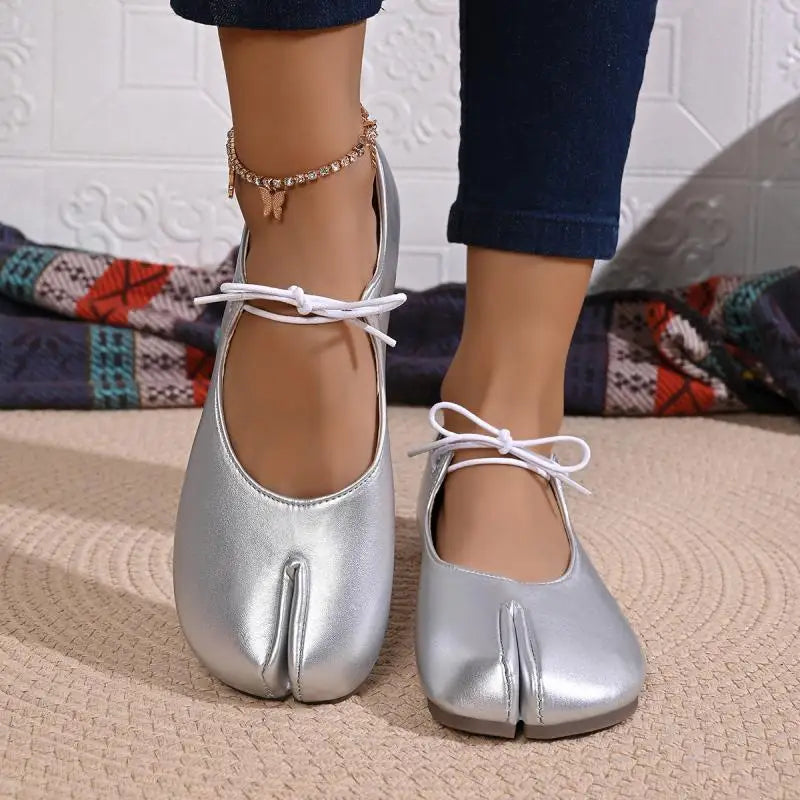 Comfort Flats Heel Silver Designer Tabi Shoes Women Summer 2026 Lightweight Lace Up Bowknot Ballet Flat Shoe Woman's Loafers