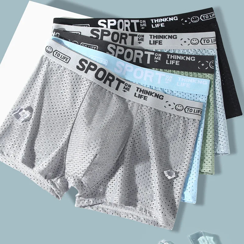 Men's Ice Silk Mesh Boxers Breathable Mesh Four Corner Pants Panties Shorts Summer Boxer Shorts Male Comfortable Underpants