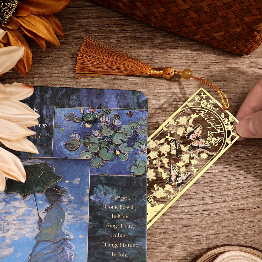 2 Pcs Hollow Flower Butterfly Metal Bookmarks Set Elegant Tassel Bookmarks Large Book Mark for Book Lovers Students Teachers 